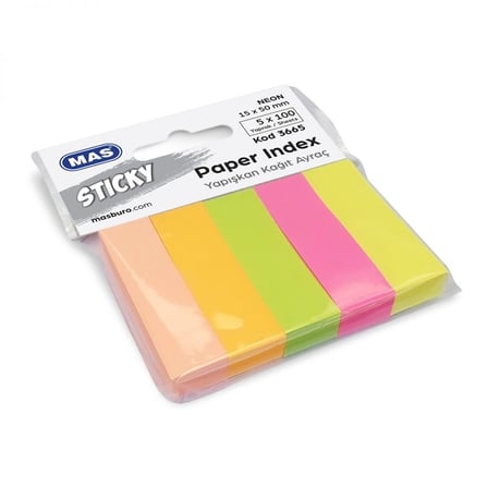 MAS 3665 YAPIŞKANLI KAĞIT AYRAÇ 5 RENK NEON 15x50-(***3 ADET***)