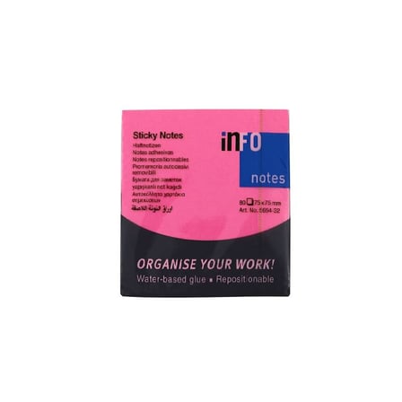 INFO NOTES 75x75 FOSFORLU PEMBE POSTİT 80 yp 565432-(***9 ADET***)