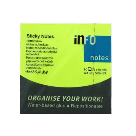 INFO NOTES 75x75 FOSFORLU YEŞİL POSTİT 80 yp 565433-(***3 ADET***)