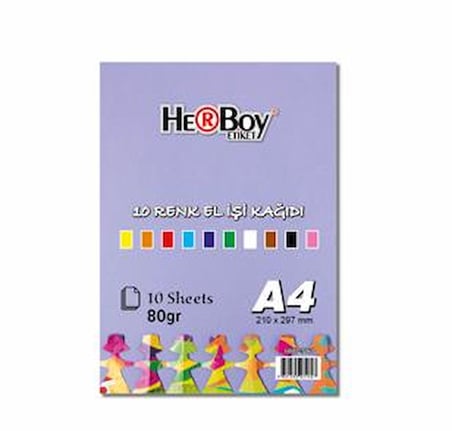 HERBOY A4 ELİŞİ KAĞIDI 10 LU KARIŞIK HRB-3160-(***3 ADET***)