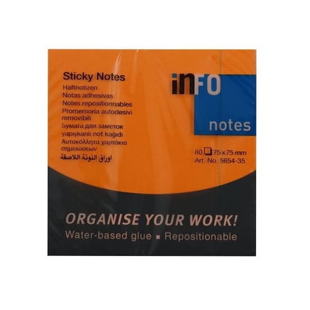 INFO NOTES 75x75 FOSFORLU TURUNCU POSTİT 80 yp 565435-(***3 ADET***)