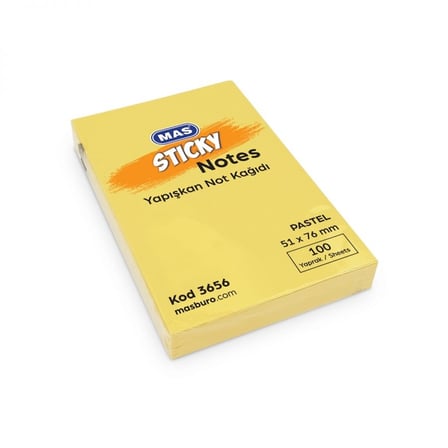 MAS 3656 PASTEL SARI 51x76 100 YP YAPIŞ.NOT KAĞIDI-(***12 ADET***)