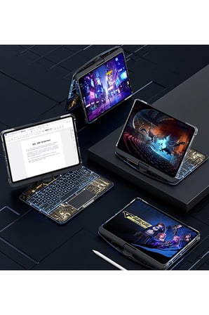 uryport Apple JP11 iPad Pro 11 (2022) Kılıf Vales Dönen Ledli Klavyeli Tablet Kılıfı - Siyah