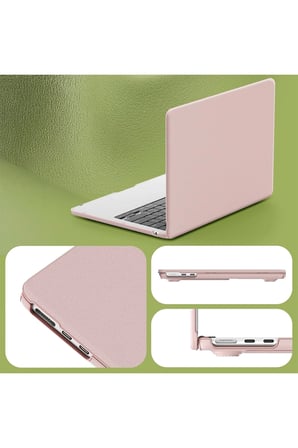 uryport Apple Macbook Air 15 2024 Macbook Deri Kapak - Pembe
