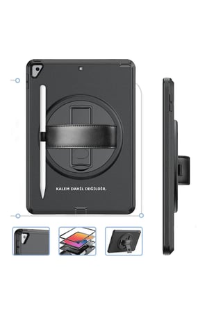 uryport Apple iPad 10.2 (7.nesil) Kılıf Hand Strap Tablet Kılıfı - Siyah