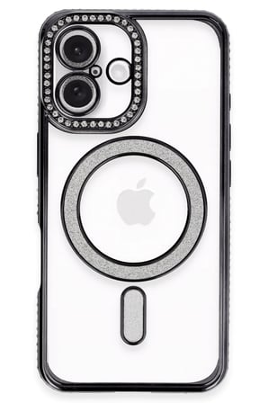 uryport Apple iPhone 16 Plus Kılıf Joke Simli Magneticsafe Kılıf - Siyah