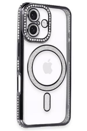 uryport Apple iPhone 16 Plus Kılıf Joke Simli Magneticsafe Kılıf - Siyah