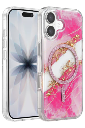 Onegif Apple iPhone 16 Lotus Simli Magsafe Kapak - Pembe