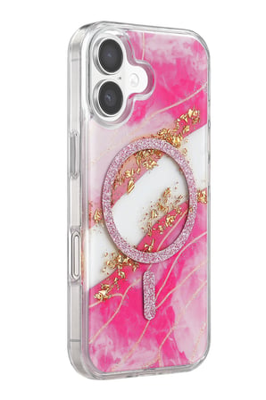 Onegif Apple iPhone 16 Lotus Simli Magsafe Kapak - Pembe
