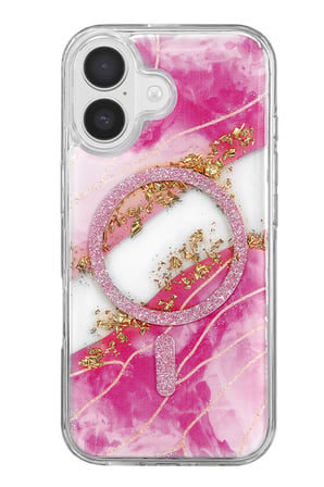 Onegif Apple iPhone 16 Lotus Simli Magsafe Kapak - Pembe