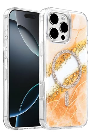 Onegif Apple iPhone 16 Pro Max Lotus Simli Magsafe Kapak - Turuncu