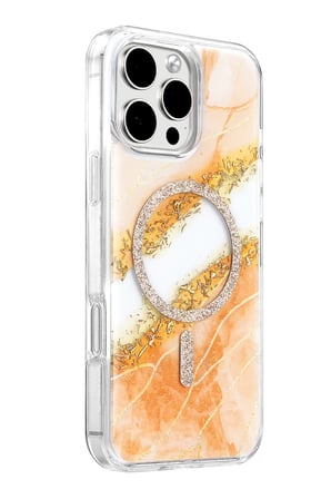 Onegif Apple iPhone 16 Pro Max Lotus Simli Magsafe Kapak - Turuncu