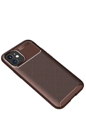 Uryport Apple İphone 12 Mini Kılıf Auto Focus Karbon Kapak - Kahverengi