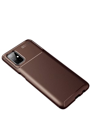 Uryport Samsung Galaxy M51 Kılıf Auto Focus Karbon Kapak - Kahverengi