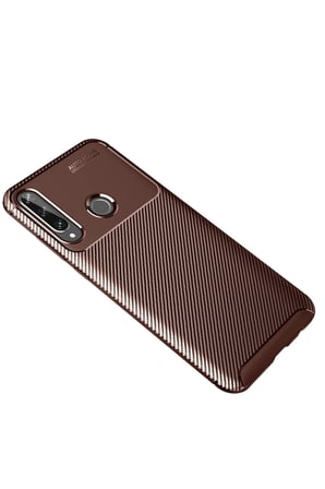 Uryport Huawei Y6P Kılıf Auto Focus Karbon Kapak - Kahverengi