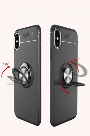 uryport Apple iPhone XS Max Kılıf Range Yüzüklü Silikon - Siyah-Kırmızı