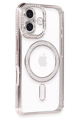 uryport Apple iPhone 16 Kılıf Joke Simli Magneticsafe Kılıf - Pembe
