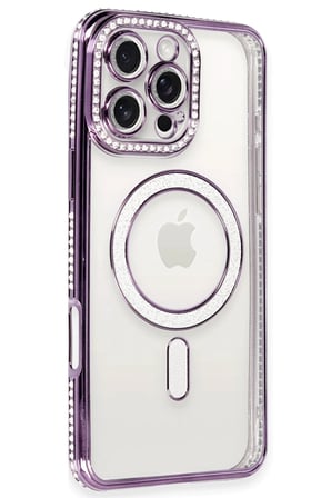 uryport Apple iPhone 16 Pro Kılıf Joke Simli Magneticsafe Kılıf - Derin Mor