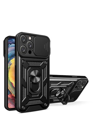 uryport Apple iPhone 16 Pro Kılıf Pars Lens Yüzüklü Silikon - Siyah