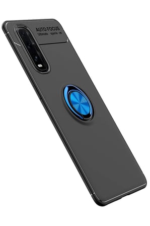 uryport Oppo Find X2 Kılıf Range Yüzüklü Silikon - Siyah-Mavi