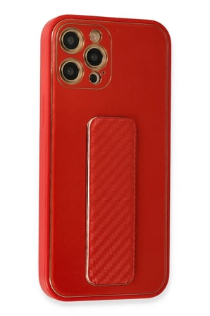 uryport Apple iPhone 12 Pro Kılıf Coco Karbon Standlı Kapak - Kırmızı
