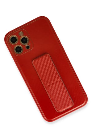 uryport Apple iPhone 12 Pro Kılıf Coco Karbon Standlı Kapak - Kırmızı