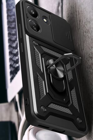 uryport Xiaomi Redmi 13C Kılıf Pars Lens Yüzüklü Silikon - Kırmızı