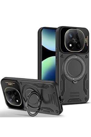 uryport Xiaomi Redmi Note 14 Pro 5G Kılıf Joy Lens Standlı Kapak - Siyah