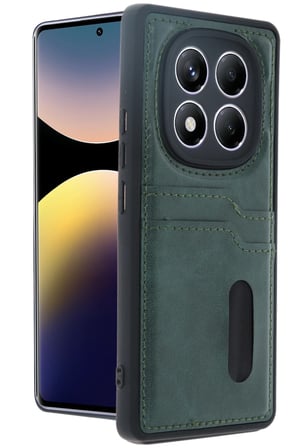 uryport Xiaomi Redmi Note 14 Pro 5G Kılıf Sara Kartvizitli Deri Kılıf - Koyu Yeşil