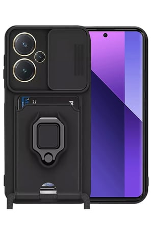 uryport Xiaomi Redmi Note 13 Pro Plus Kılıf Zuma Kartvizitli Yüzüklü Silikon - Siyah