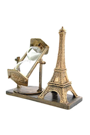 Retro Eyfel Kulesi Ve Kum Saati Dekoratif Ahşap Görünümlü Masa Biblosu