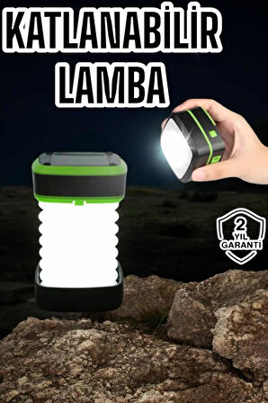 Katlanabilir Kamp Lambası Solar Fener Görünümlü 3 Kademeli Şarjlı