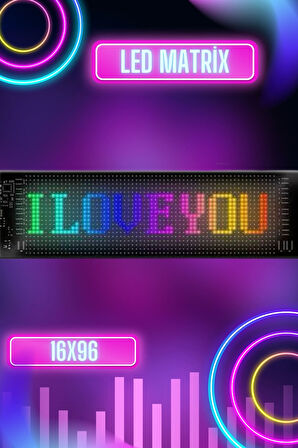 Led Matrix Bluetooth Bağlantılı Araç Camına Uygun Pixsel Görünümlü 16X96