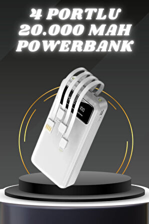 Powerbank Şarj Cihazı 4 Çıkışlı 20.000 MAH Powerbank Kompakt Yüksek Kapasiteli Hızlı Şarj