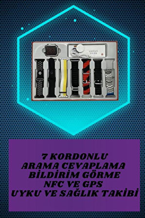 Dijital Göstergeli Kulaklık ve 7 Kordonlu Akıllı Saat Android ve İOS Uyumlu Uyku Takibi Sesli Görüşme