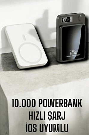 22.5W Magsafe Kablosuz Şarjlı Powerbank Dijital Ekran ve Hızlı Şarj