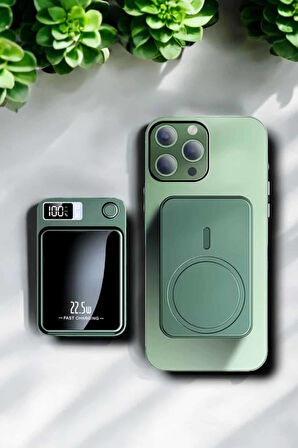 22.5W Magsafe Kablosuz Şarjlı Powerbank Dijital Ekran ve Hızlı Şarj