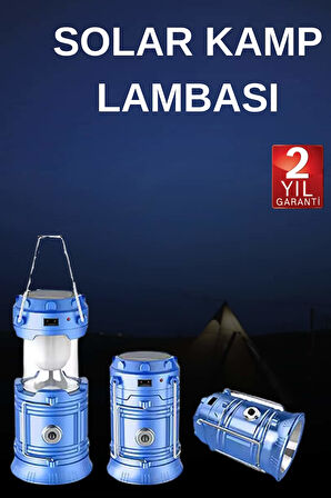 Solar Şarjlı Kamp Lambası Güneş Enerjili Kızaklı Kamp Feneri Çadır Feneri Led Işıldak