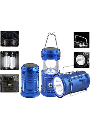 Solar Şarjlı Kamp Lambası Güneş Enerjili Kızaklı Kamp Feneri Çadır Feneri Led Işıldak