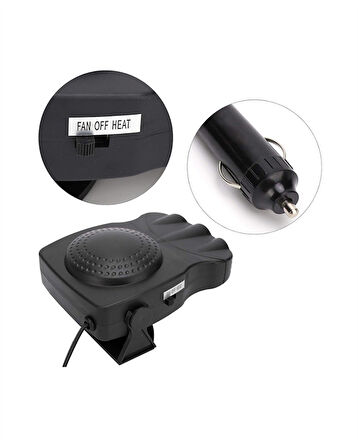 3'ü 1 Arada Araç İçi Isıtıcı Fan | 12V Prizli, Buz Çözücü, Temiz Hava ve Hızlı Isıtma Özellikli