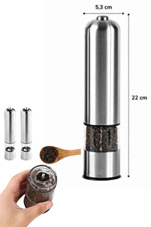 Pilli Tuz Ve Karabiber Öğütücü Baharat Değirmeni Tuzluk Pilli Işıklı Gri