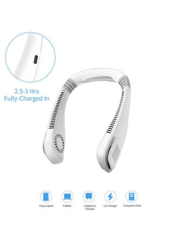 Giyilebilir Sessiz Fan | 224g Hafif, Bladeless Güvenli Tasarım, 5 Vitesli Soğutma, USB Şarjlı Fan