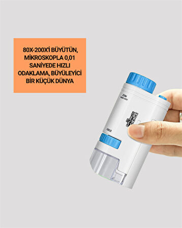 Portatif El Mikroskop – LED Işıklı, Aynı Anda Net Odaklama