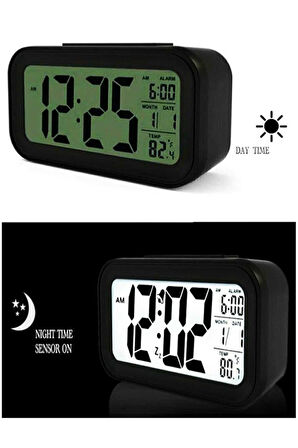 Işıklı Dereceli Masa Ofis Saati Alarmlı Termometre Takvim Çalar Saat