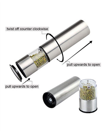 Paslanmaz Çelik Otomatik Baharat Öğütücü Pille Çalışan Tek Tuşlu Kullanım