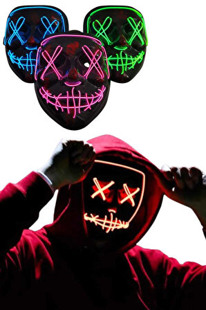 Led Işıklı Neon Maske Cadılar Bayramı Maskesi Korkunç Korku Maskesi