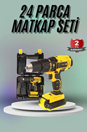 Matkap Seti 24 Parça Çift Bataryalı Darbeli Led Işıklı Vidalama