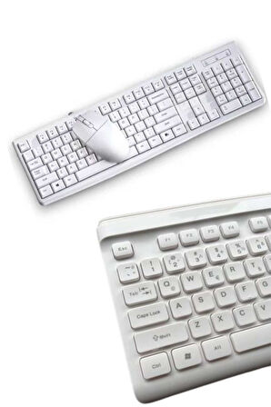 Kablosuz Klavye Mouse Seti Beyaz Q Klavye Tüm Cihazlara Uyumlu