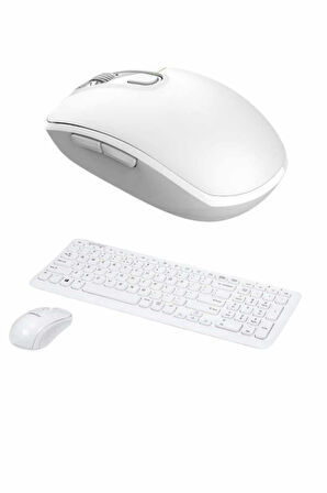 Kablosuz Klavye Mouse Seti Beyaz Q Klavye Tüm Cihazlara Uyumlu