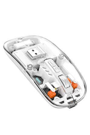 Sessiz Tıklama Çift Modlu Bluetooth Ve Alıcı Şeffaf Mouse Fare